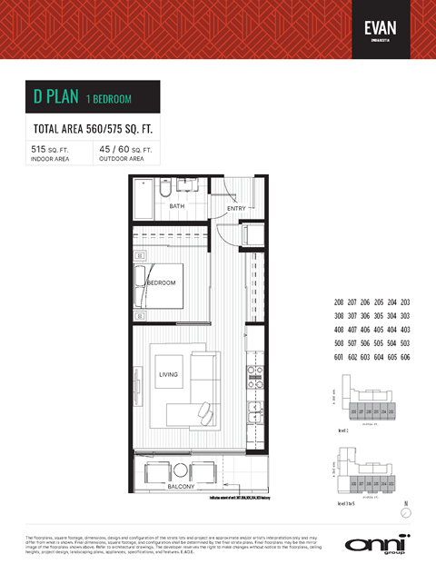 Floor plan for 1 bed, 1 bath, 515 sqft